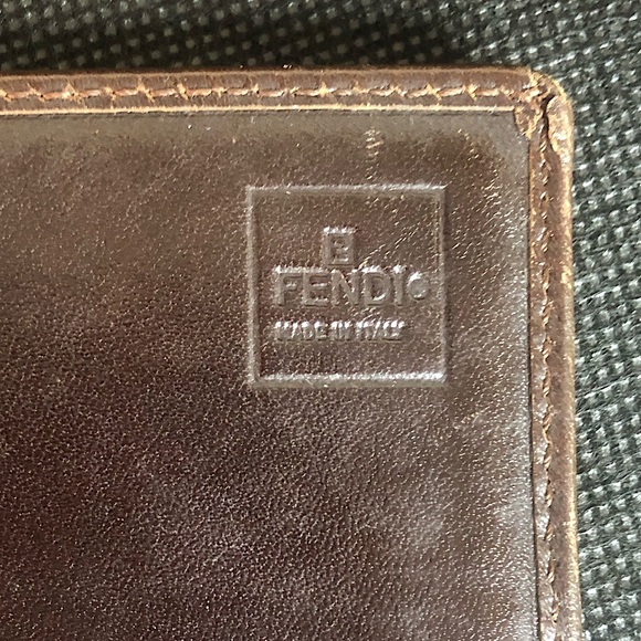 FENDI Zucca Navy Canvas and Brown Leather Snap Wallet 8 Credit Cards 4 Billfolds - Picture 5 of 16